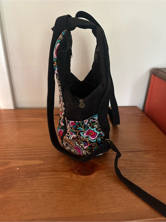 Embroidered Floral Black Backpack - Boho Multicolor Accent main image 4